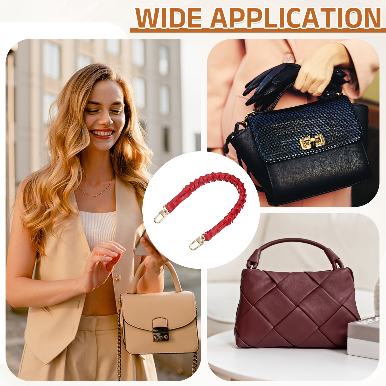 Braided Purse Strap, 2Pack 44.7cm/17.6" Red PU Leather with Gold Buckles for Underarm Bags, Handbags