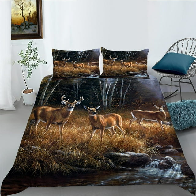 Deer Hunting Bedding Set，Deer Comforter Set for Adult Teen Boy Duvet
