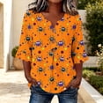 thumbnail image 6 of Hvogkswy Halloween Shirts for Women Button Print 3/4 Sleeve Henley Shirts Loose Comfy Holiday Party Casual Shirt, Gifts for Women, 6 of 7