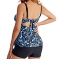 thumbnail image 4 of Wycnly Womens Tankini Sets Tie Front Plus Size Modest Swimsuits High Waist Tummy Control 2 Pieces Beachwear Bathing Suits Sleeveless Square Neck Floral Print Swimwear Light Blue XXXL Clearance Clothes, 4 of 4