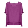thumbnail image 4 of Yigetop Womens Linen Tops Women's Summer Short Sleeve Solid Casual Loose Linen Top Linen Blouses for Women Purple S, 4 of 4