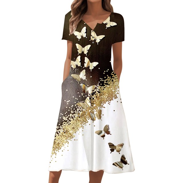 Vestido largo Gibobby de verano holgado con estampado floral de manga corta para Mujer