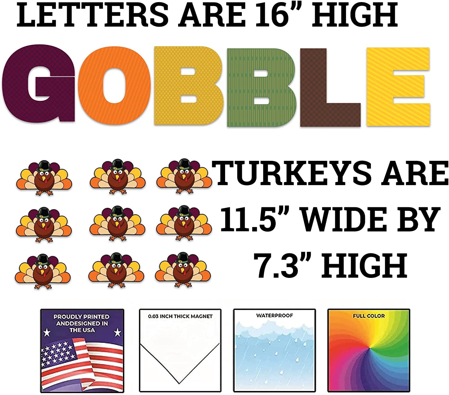 VictoryStore Gobble Thanksgiving Garage Magnets Decorations Set, Indoor or Outdoor Fall Magnets, 19646