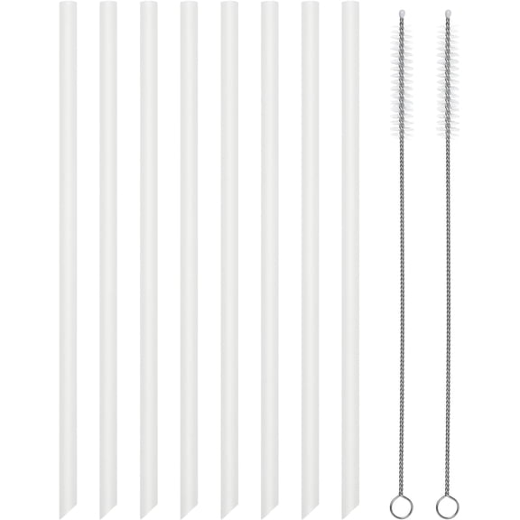 Pekkaxy Reusable Silicone Drinking Straws, 12 Pcs Long Straight Flexible Clear Straws with 2 Cleaning Brushes for 20 oz Tumblers, BPA free, no Rubber Taste