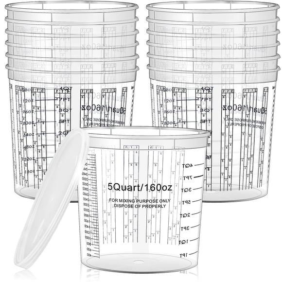 Mifoci 30 Pcs 160 oz Graduated Paint Mixing Cups 5 Quart Disposable Clear Paint Mixing Bucket Plastic Epoxy Measuring Cups with Mixing Ratios on Side