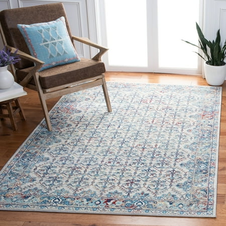 SAFAVIEH Brentwood Pompeii Geometric Area Rug  Ivory/Blue  5 3  x 7 6