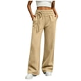 thumbnail image 4 of Oksale Sweatpants Women with Double Drawstring Pull On Tall Jogger Pants with Pockets Loose Cozy Straight Leg Pants for Active Outdoor Khaki 2XL, 4 of 8