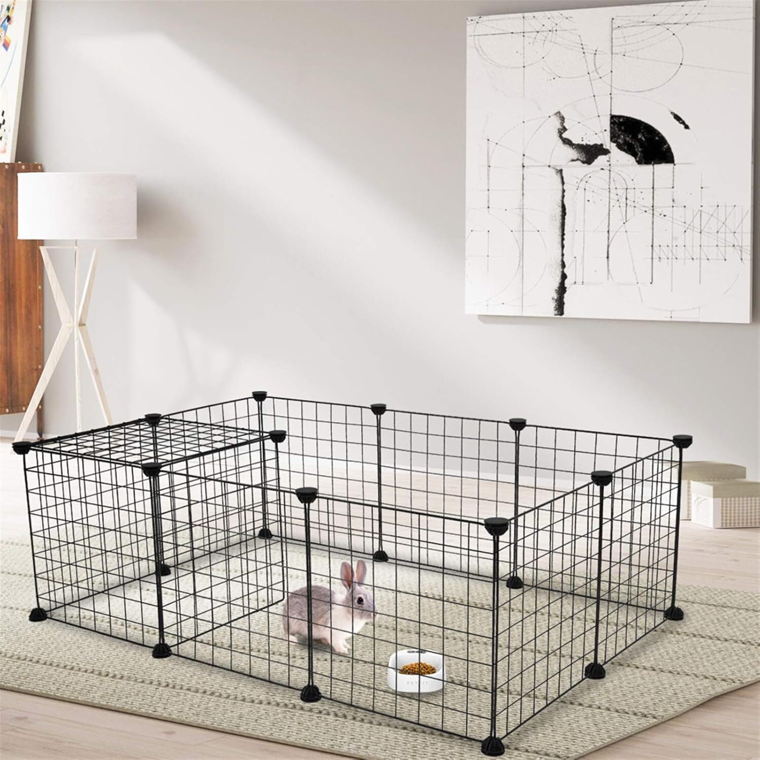 SOFTGAS DIY Small Animal Pet Playpen, Guinea Pig Cages, Rabbit Playpen, Dog/ Puppy Playpen, Indoor Portable Metal Wire Yard Fence, 14 X 14 Inch, 12 Panels, Black
