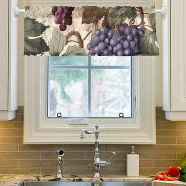 Ryvnso Grapes with Leaves Window Valance Kitchen Farmhouse Rod Pocket Short Curtain 54x18 inch