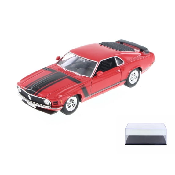 Diecast Car & Display Case Package - 1970 Ford Mustang, Red - Welly 22088 - 1/24 Scale Diecast Model Toy Car w/Display Case