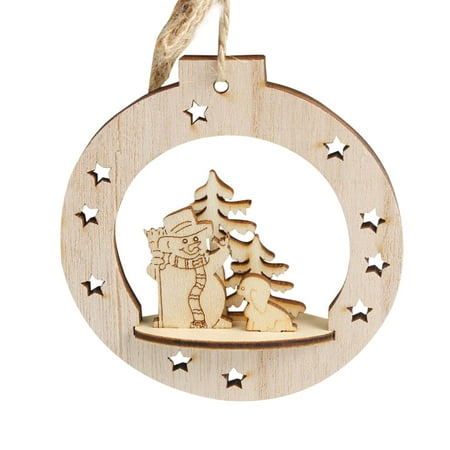 Snowflake Wood Embellishments Rustic Christmas Tree Hanging Ornament