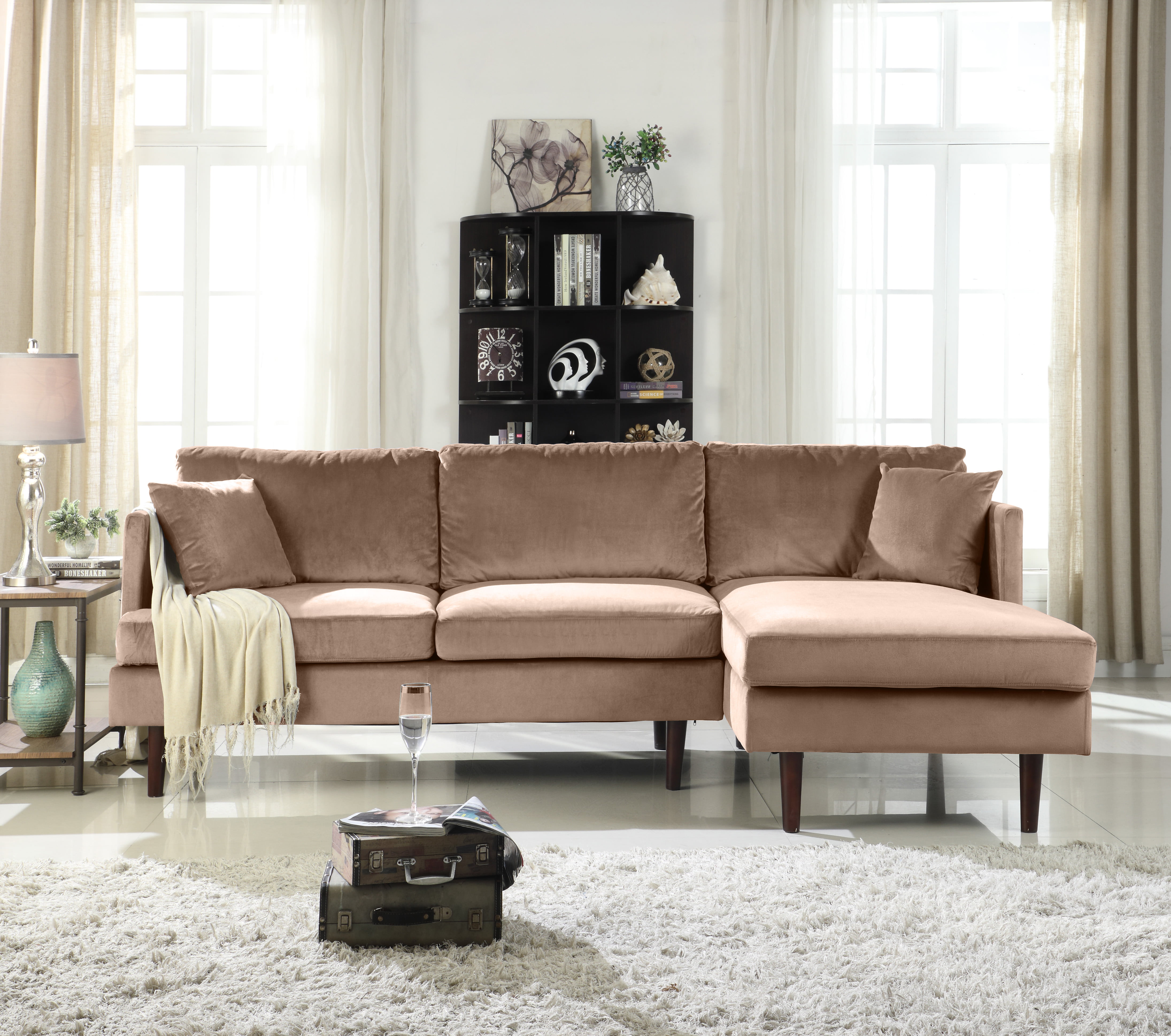 midcentury modern brush microfiber sectional sofa, l