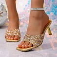 thumbnail image 2 of Women's Heeled Sandals for Women Trendy Square Toe Rhinestone Stiletto Mules Comfortable Glitter Slip On Heels Spring Summer Fashion Plus Size Black Shoes for Women, 2 of 10