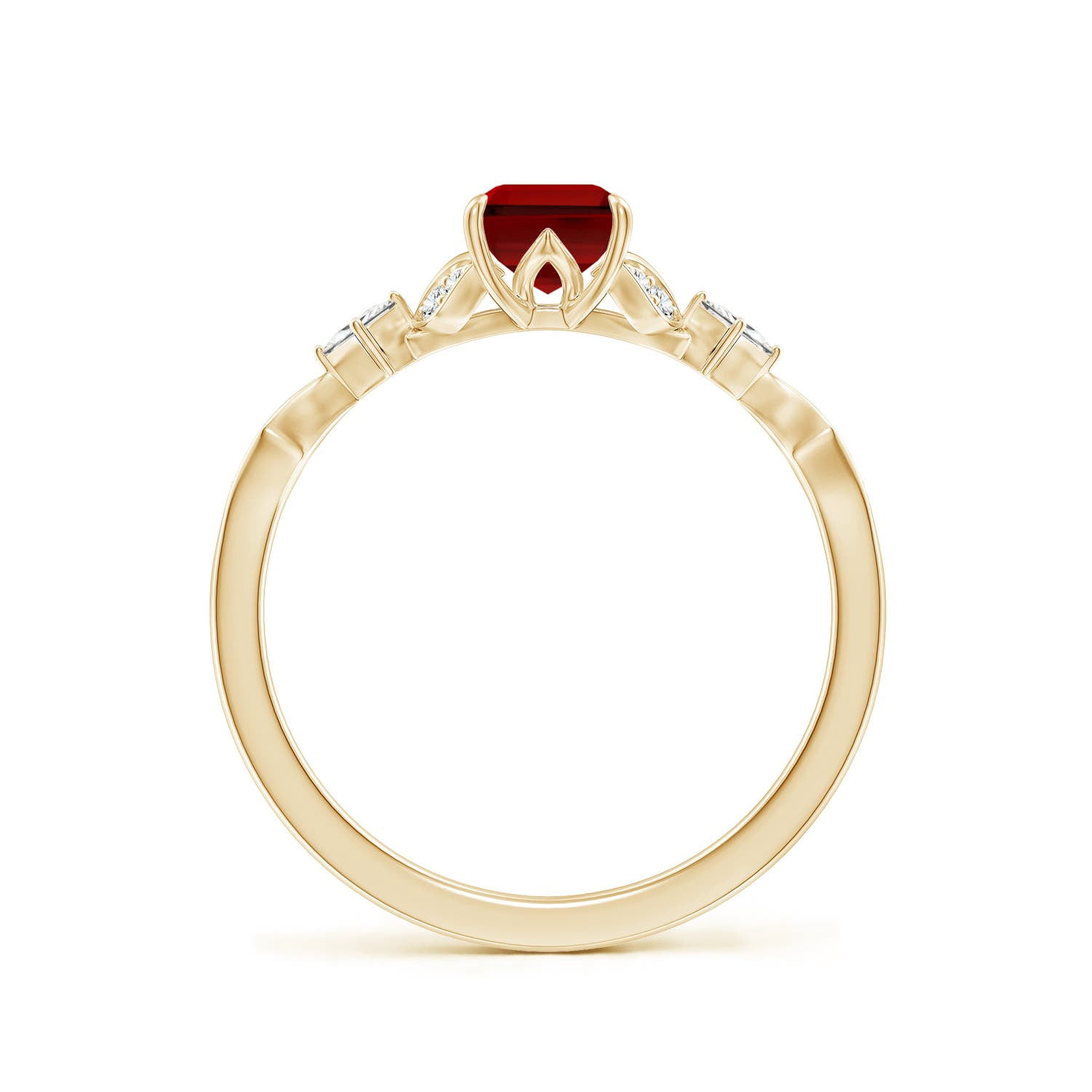 ANGARA Lab Grown 1 Ct Vintage Style Ruby Engagement Ring with Leaf Motifs for Women in 14K Yellow Gold (Size-7x5mm) | July Birthstone, Anniversary, Jewelry Gift for Women | Lab-Grown Ruby Ring