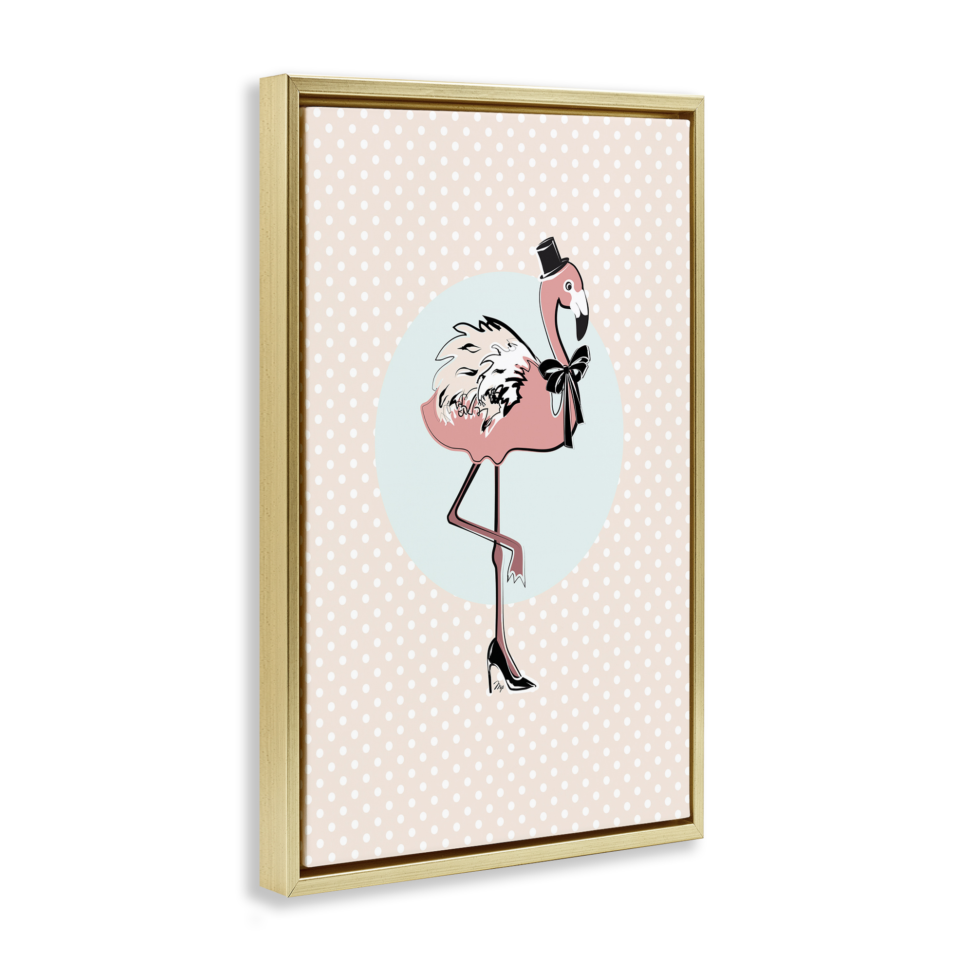 Stupell Industries Flamingo & Top Hat Novelty Painting Gold Floater Framed Art Print Wall Art, 17 x 25