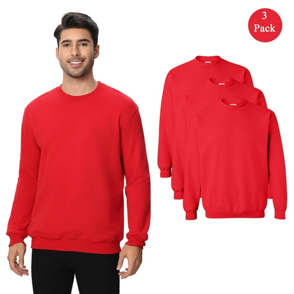 Zfeel Men's Crewneck Sweatshirt, Moisture-Wicking Long Sleeve Pullover Fleece, Red Color 3-Pack, S