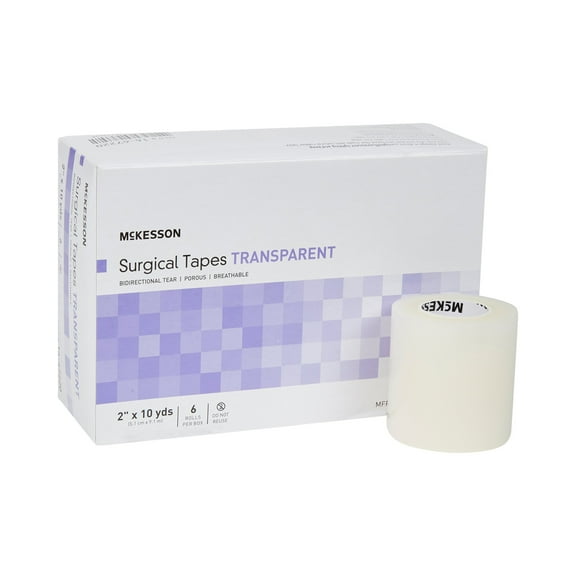 McKesson Surgical Tape, Non-Sterile Transparent Medical Tape, 2 in x 10 yd, 6 Rolls, 1 Pack