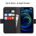 thumbnail image 5 of 2-in-1 Magnetic Detachable Wallet Case for iPhone 13, Card Slots Holder Genuine Leather Kickstand Shockproof Wrist Lanyard Strap Removable Flip Cover 5G 6.1",Black, 5 of 14