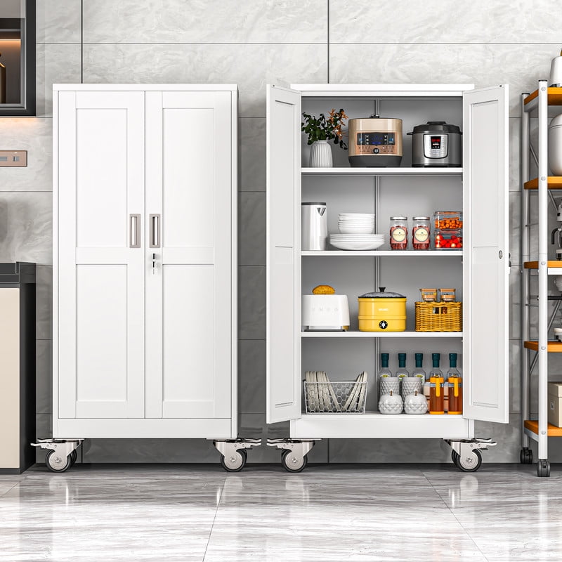 Erosoei 61"H Metal Garage Storage Cabinet with Wheels, Tool Storage Cabinet with 3 Adjustable Shelves