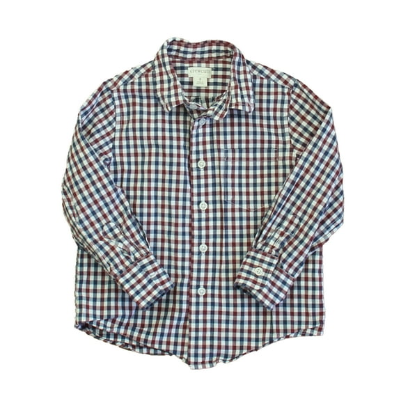 Pre-Owned Crewcuts Boys Navy | Maroon Check Button Down Long Sleeve size: 2T (Excellent)