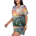 thumbnail image 3 of Womens Pajama Sets With Pocket, Sunset Daisy Meadow Lounge Sets Short Sleeve Sleepwear PJ Sets for Women, 3 of 6