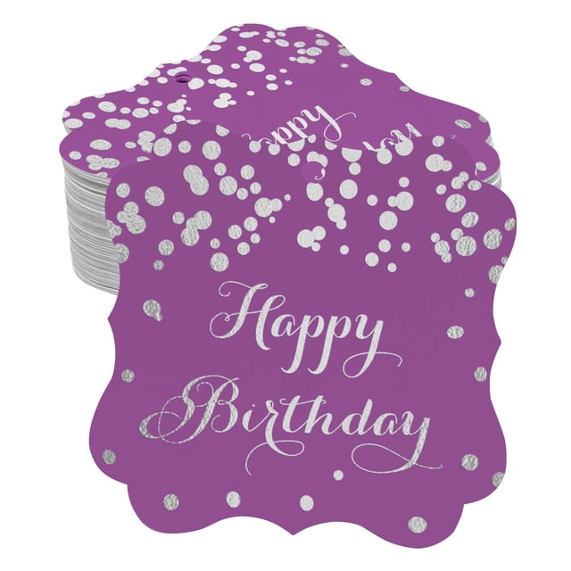Inkdotpot Real Silver Foil Happy Birthday Tags Favor Bracket Shape Hang Pack Of 100 Paper Tags