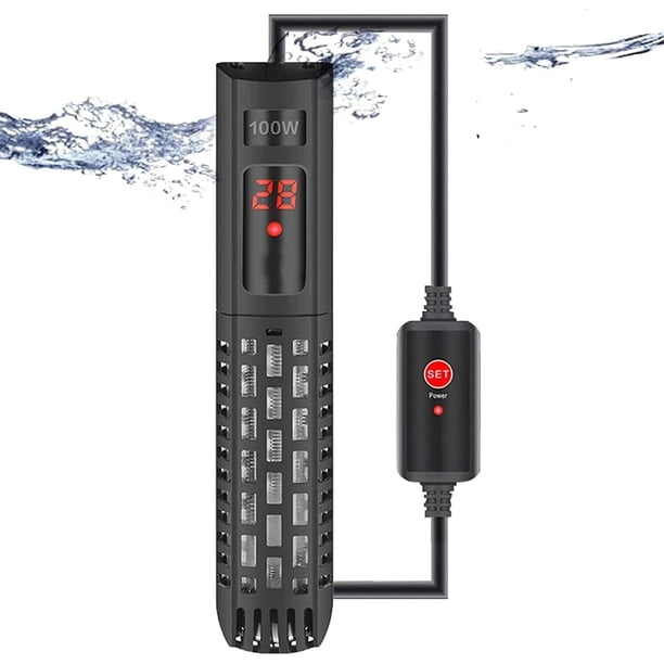 Calentador de acuario de 100 W, con controlador de termostato digital LED y termómetro, calentador de acuario de cuarzo, protector a prueba de explosiones para acuario pequeño de tortuga Betta Rojo Verde MX-0128810FYD