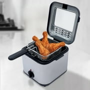 Loyalheartdy 110V Electric Deep Fryer Stainless Steel Fries Chicken Electric Deep Fryer w/Basket and Drip Hook Adjustable Temperature Control 2.5L