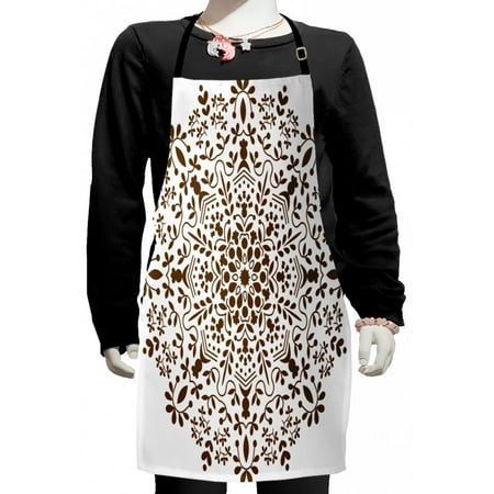 

Mandala Kids Apron Abstract Art Style Vector Illustration of Mandala Flower on White Background Boys Girls Apron Bib with Adjustable Ties for Cooking Baking Painting Brown and White by Ambesonne