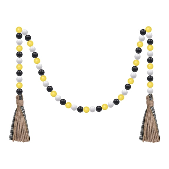 Wooden Bead Garland with Tassels, Rustic Farmhouse Vintage Bead Garland Boho Beads for Tiered Tray Decorative Beads for Vase Home Decor(Bee Color,44.3in)