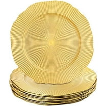 12 Pack Gold Charger Plates, 13 Inch Plastic Dinner Under Plates Elegant Charger Service Ware Base Plate Bulk Reusable Decorative Round Placemat for Wedding, Banquet Table Setting Decor
