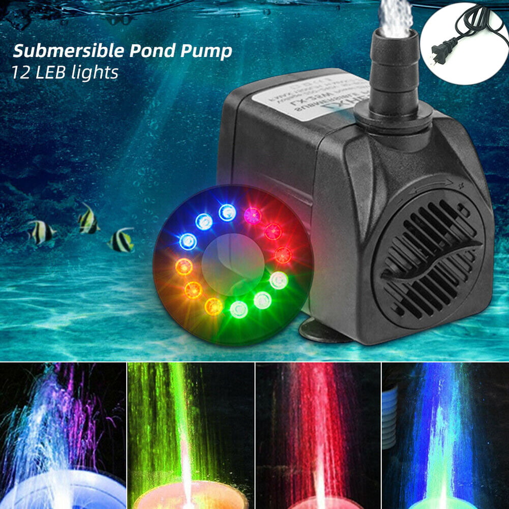Submersible Water Pump With 12 LED Light For Fountain Pool Garden Pond   ##Q