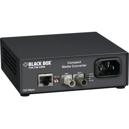 Black Box Compact Media Converter, 100BASE-TX/100BASE-SX Multimode, 300 m (850-nm), ST - 1 x Network (RJ-45) - 1 x ST Ports - 100Base-TX, 100Base-SX - Desktop