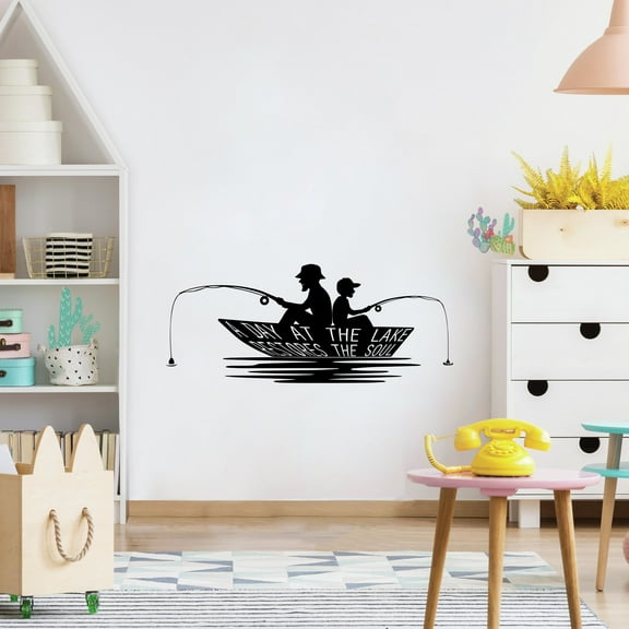 The Lake Restores The Soul Quote Lake House Cabin Fishing Scenery Vacation Quotes Wall Decal Sticker Vinyl Art Mural for Girls / Boys Home Room Walls Bedroom House Decor Decoration (18x20 inch)