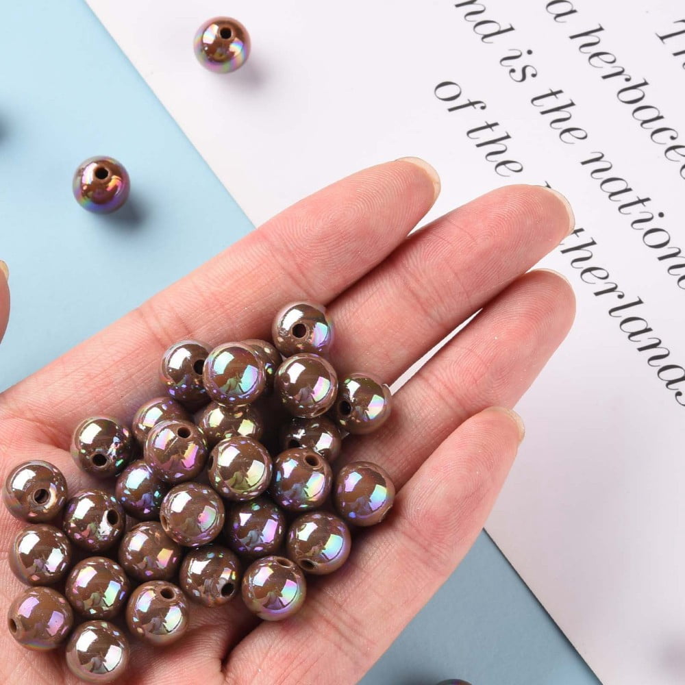 500 g Opaque Acrylic Beads AB color Plated Round Camel 10x9mm Hole: 2mm 940pcs/500g