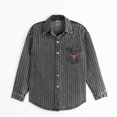 thumbnail image 4 of Women's Gameday Couture Black Texas Longhorns Oversized Style's the Limit Micro-Rhinestone Stripe Washed Denim Button Up, 4 of 6