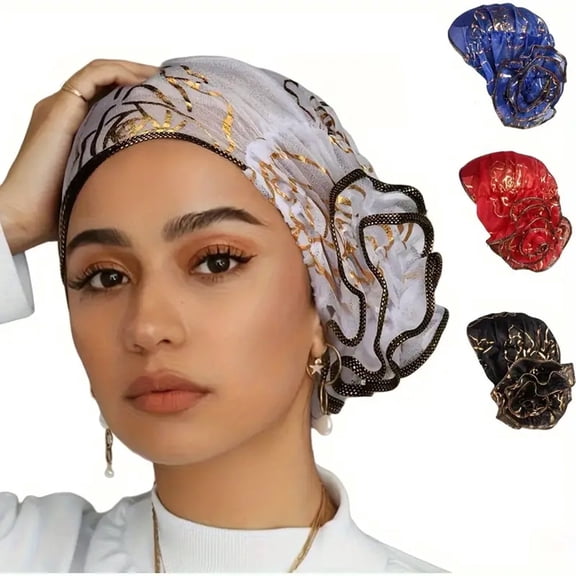 4 Pack Elegant Floral Turban Hats for Women, Refined Fashion Hair Wrap