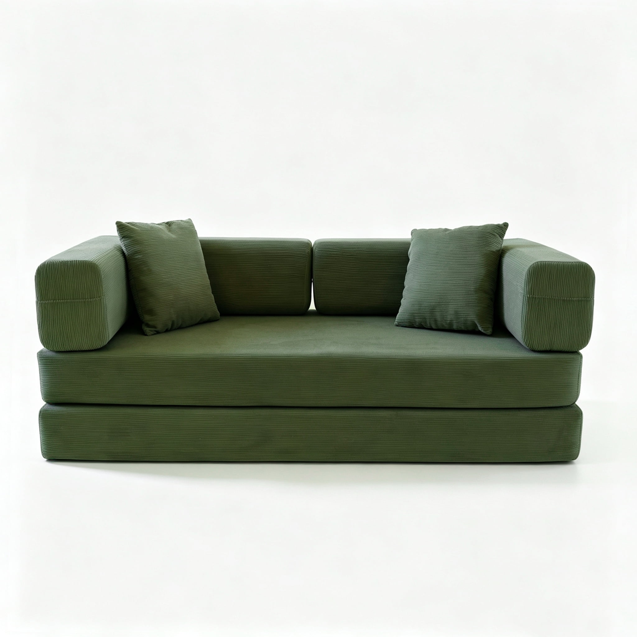 Garitin Sofa Bed and Convertible Floor Sofa 78.74 Inch, Corduroy Fabric Couch with Double Pillows for Living Room Bedroom, Green