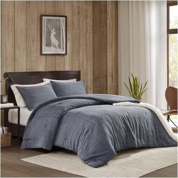 JERFIT Stone Washed Cotton King Comforter Set, Oversized All Season Bedding Set with Shams, Blue