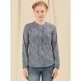 thumbnail image 2 of Allegra K Blusa Floral Frente Plisado Medio Tapeta Manga Larga Casual Para Mujer Gris azul M, 2 of 6