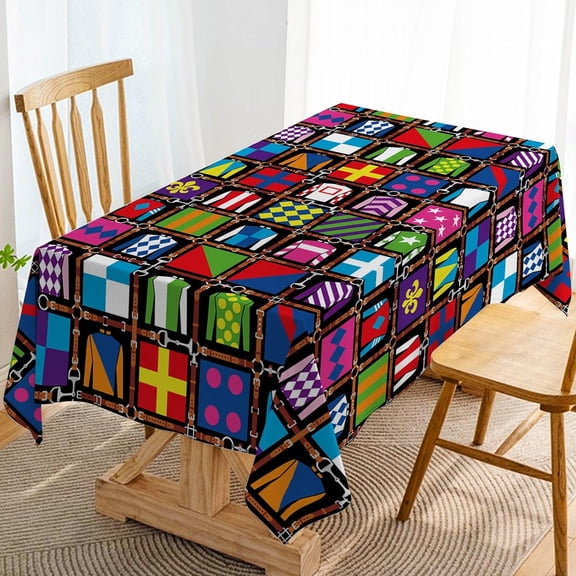 Kentucky Derby Tablecloth Churchill Downs Horse Racing Party Decoration Jockey Attire Kitchen Dining Room Table Cover (60" x 84")