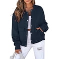 thumbnail image 3 of Chaqueta de Mujer para Otoño/Invierno, Larga, Cuello Alto, con Bolsillo Lateral. Azul Marino L, 3 of 8