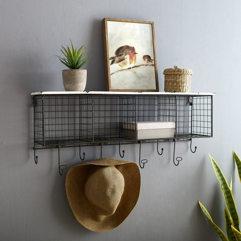 Linon Four Cubby Wall Shelf with Hooks Gold Walmart