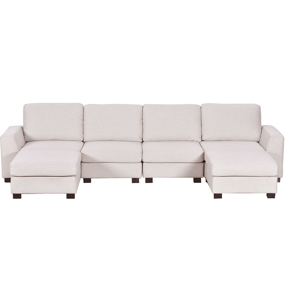 Kepooman Modern Minimalist U-shaped Sofa, Mid-Century Couch with Removable Ottomans for a Compact Living Room & Apartment, Beige Kepooman Modern Minimalist U-shaped Sofa, Mid-Century Couch with Removable Ottomans for a Compact Living Room & Apartment, Beige