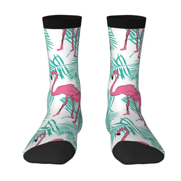 Uemuo Flamingo Pattern Women's Crew Socks, Soft Durable Breathable Moisture-Wicking with Odor Control Cotton socks