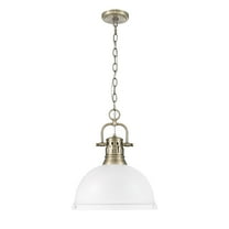 Yep by Golden Lighting Duncan 1-light 14in Chain Hung Pendant in Aged Brass and Matte White shade