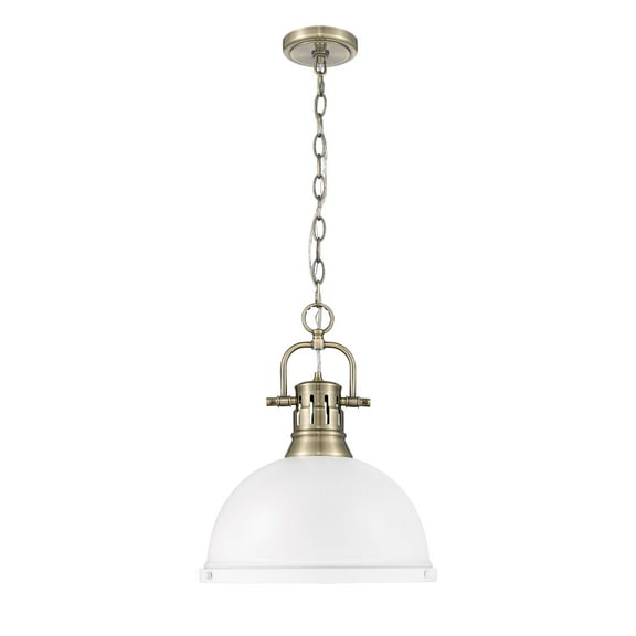 Yep by Golden Lighting Duncan 1-light 14in Chain Hung Pendant in Aged Brass and Matte White shade