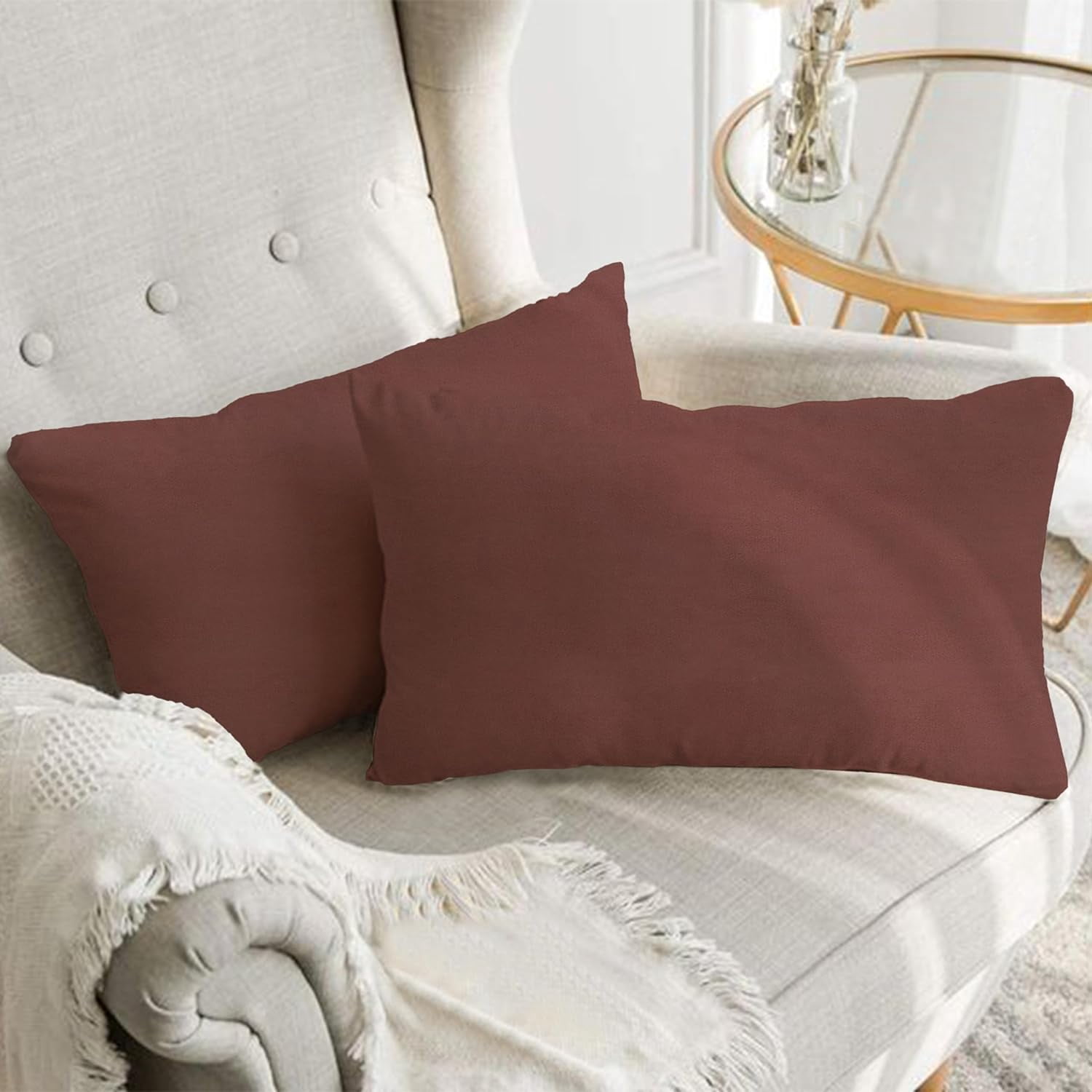 A1HC Set of 2 Luxurious Soft Velvet Throw Pillow Covers Only, 12"x20", Rosewood Pink, Decorative Cushion Covers with Hidden YKK Zipper for Sofa or Bed