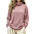 thumbnail image 2 of Women's Turtleneck Waffle Knit Sweatshirts Breathable Pullover Tops Fall Winter Casual Outfits Winter Clothing for Women (Pink XL), 2 of 5