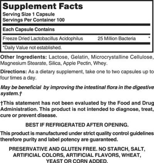 Nature's Blend Freeze Dried Lactobacillin Acidophilus Capsules, 100 Count